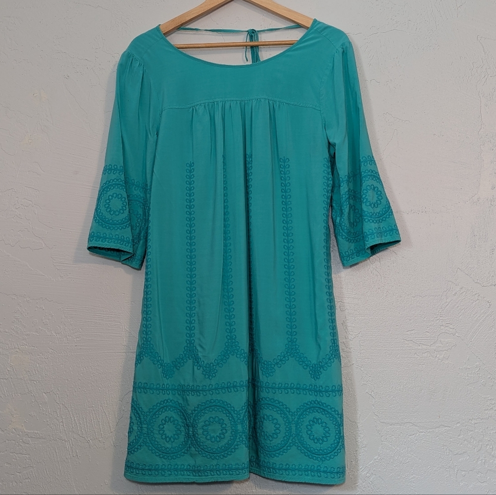Boho Embroidered Lightweight Flowy Mini Dress Beach Vacation Resort Summer Teal